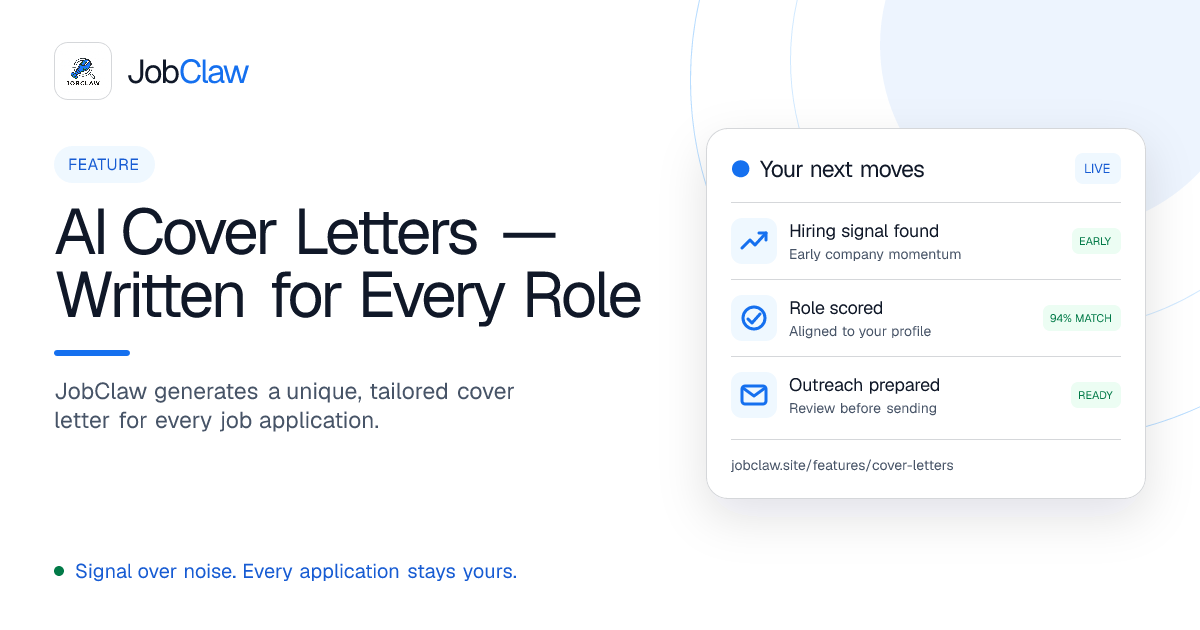JobClaw cover letters overview