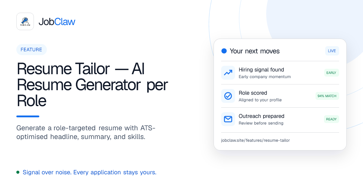 JobClaw resume tailor overview
